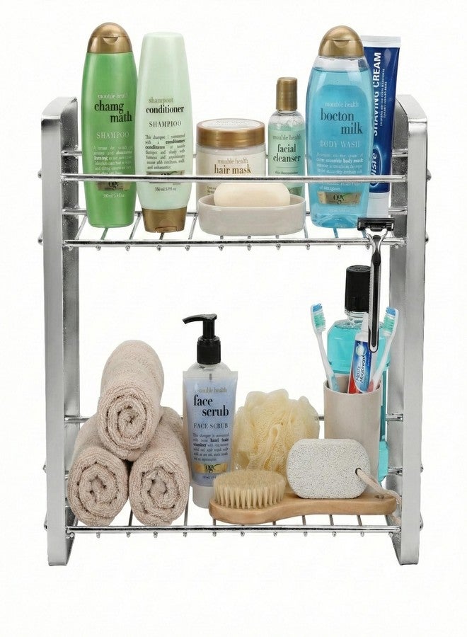 TechSrmaji 2 Tier Stainless Steel Kitchen Rack | Multipurpose Storage Shelf for Kitchen & Bathroom | Rust Proof Dish Rack, Spice Organizer, Bathroom Shelf (Silver) - Image 5